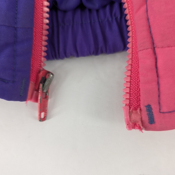 Vintage Baby B'Gosh Colorblock Winter Jacket Zip Front Hooded Pink Purple 12 M - Picture 5 of 5